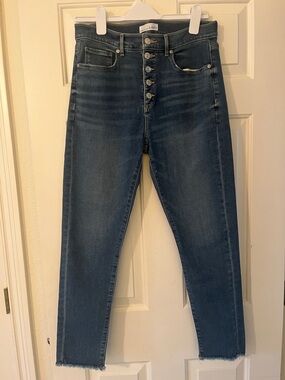 LOFT Dark Blue High-Rise Button-Fly Jeans